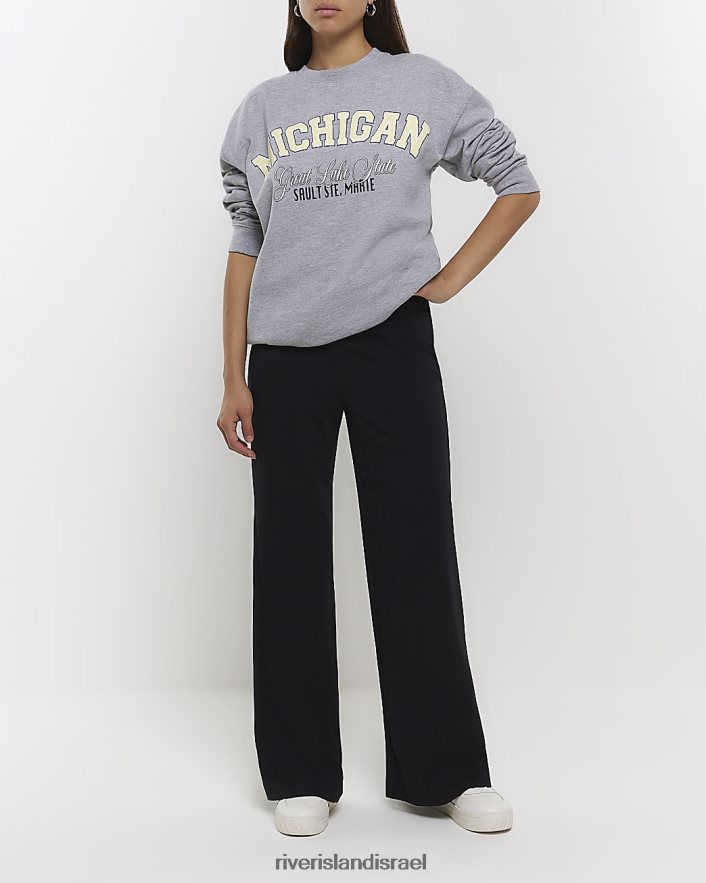 לבוש River Island מכנסיים רחבים עם תפר שָׁחוֹר נשים BDZ4084450