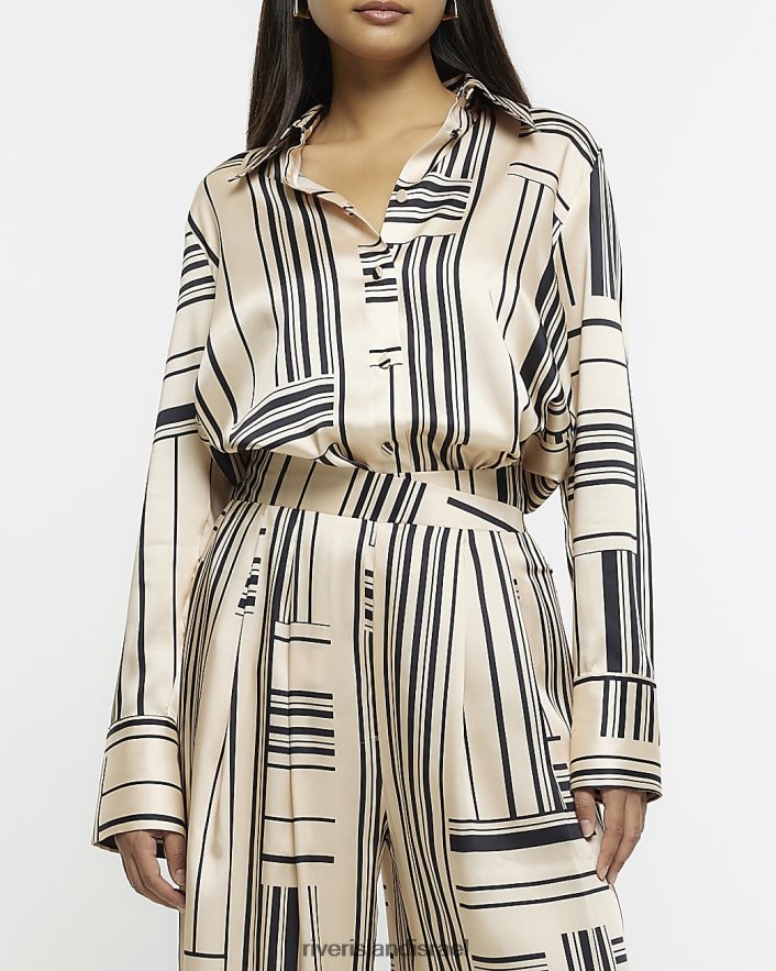 לבוש River Island חולצת אוברסייז סאטן פסים קרם נשים BDZ4084455