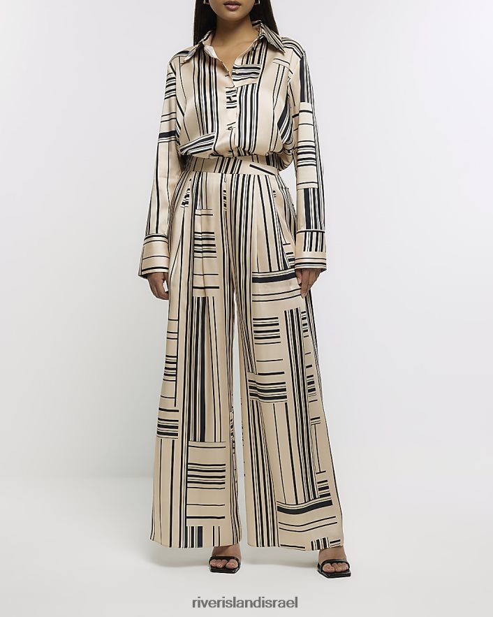 לבוש River Island חולצת אוברסייז סאטן פסים קרם נשים BDZ4084455