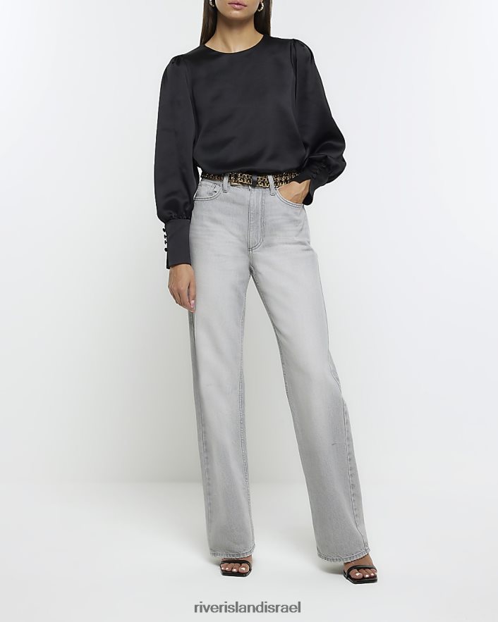 לבוש River Island חולצת סאטן עם שרוולים ארוכים שָׁחוֹר נשים BDZ408446