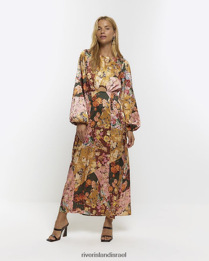 לבוש River Island שמלת מידי בגזרה פרחונית חום נשים BDZ4084470
