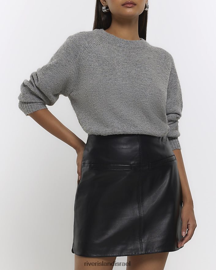 לבוש River Island חצאית מיני עור שָׁחוֹר נשים BDZ4084472
