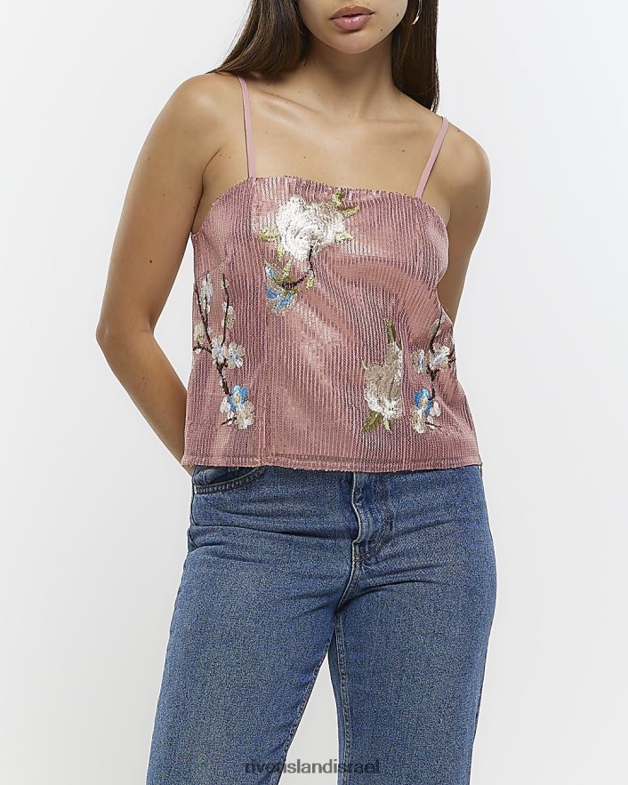 לבוש River Island חלק עליון קמי רקום עם פאייטים וָרוֹד נשים BDZ4084474
