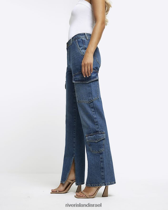 לבוש River Island ג'ינס מטען רחב רגליים כְּחוֹל נשים BDZ4084475