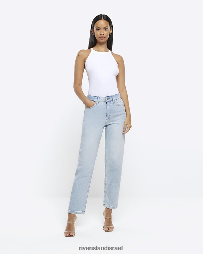 לבוש River Island ג'ינס ישר בגובה בינוני כְּחוֹל נשים BDZ4084479