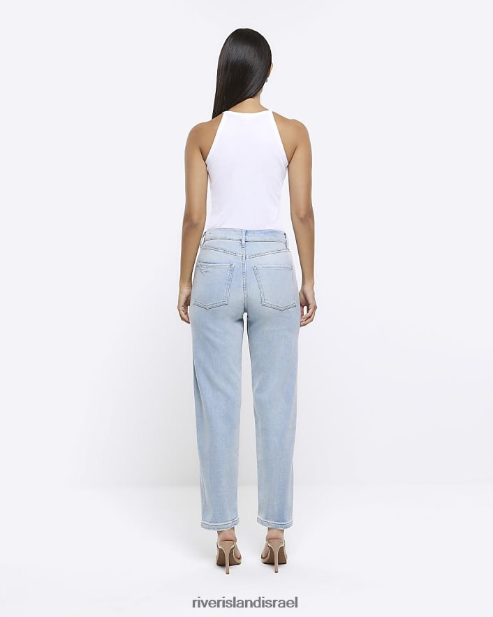 לבוש River Island ג'ינס ישר בגובה בינוני כְּחוֹל נשים BDZ4084479