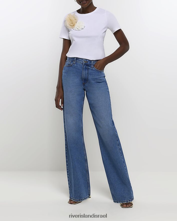 לבוש River Island חולצת טריקו עם פרטי קורסאז' לבן נשים BDZ4084483