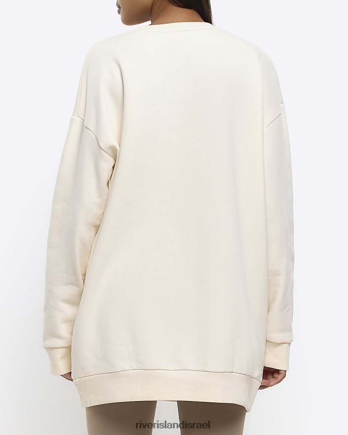 לבוש River Island סווטשירט גרפי אוברסייז קרם נשים BDZ4084492