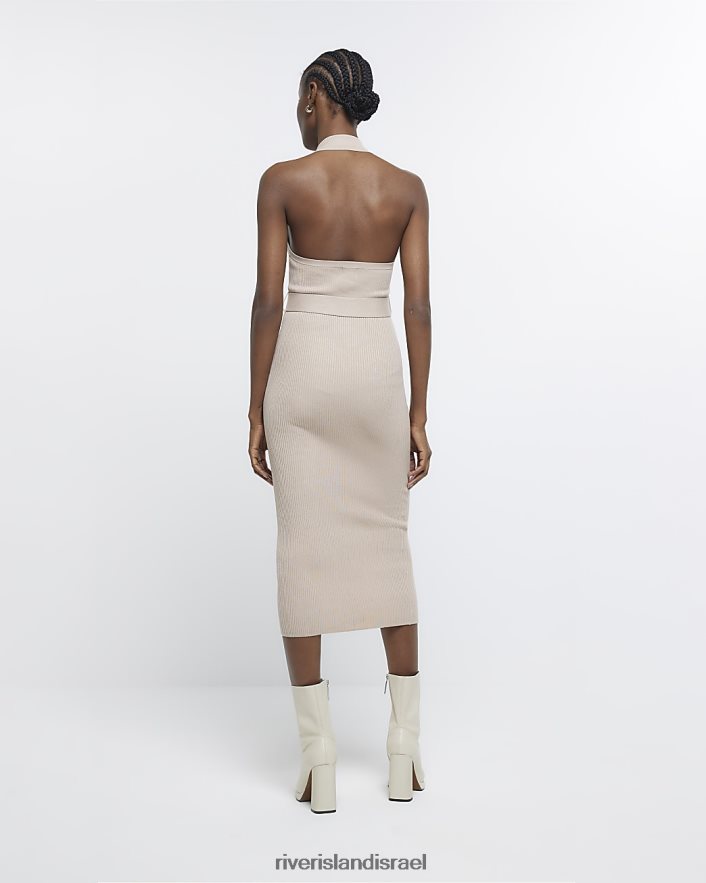 לבוש River Island שמלת מידי עם חגורת צלעות בז' נשים BDZ4084496