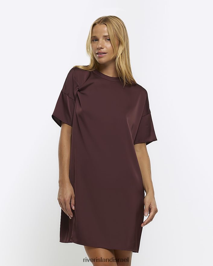 לבוש River Island שמלת מיני משמרת קשר סאטן חום נשים BDZ4084497