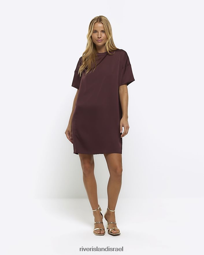 לבוש River Island שמלת מיני משמרת קשר סאטן חום נשים BDZ4084497
