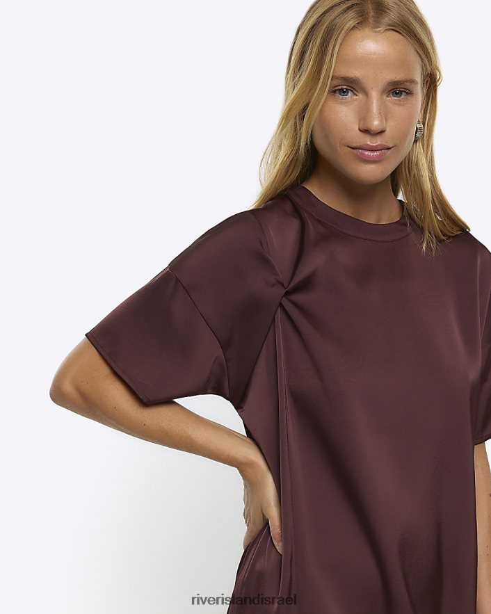 לבוש River Island שמלת מיני משמרת קשר סאטן חום נשים BDZ4084497