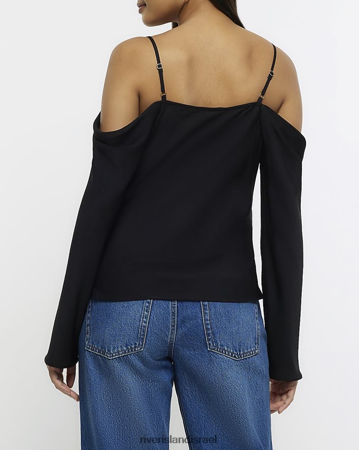 לבוש River Island חולצת כתף קרה עם שרוול ארוך שָׁחוֹר נשים BDZ4084509