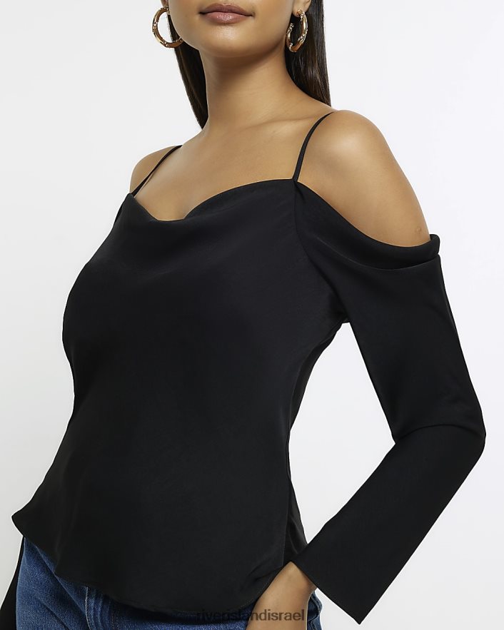 לבוש River Island חולצת כתף קרה עם שרוול ארוך שָׁחוֹר נשים BDZ4084509