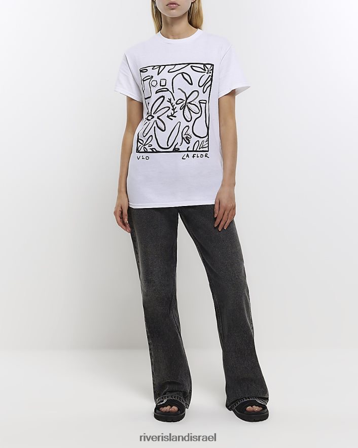 לבוש River Island חולצה בהדפס גרפי לבן נשים BDZ4084519