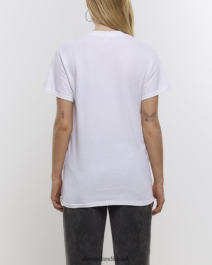 לבוש River Island חולצה בהדפס גרפי לבן נשים BDZ4084519