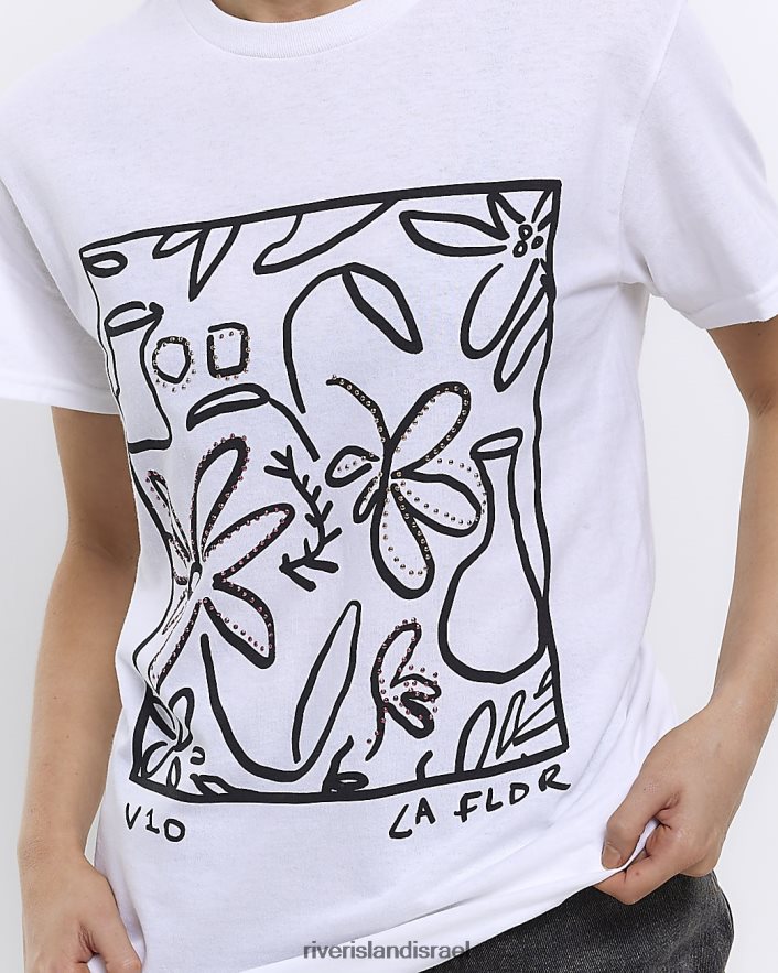 לבוש River Island חולצה בהדפס גרפי לבן נשים BDZ4084519