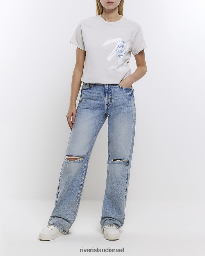 לבוש River Island חולצה בהדפס גרפי בז' נשים BDZ4084523