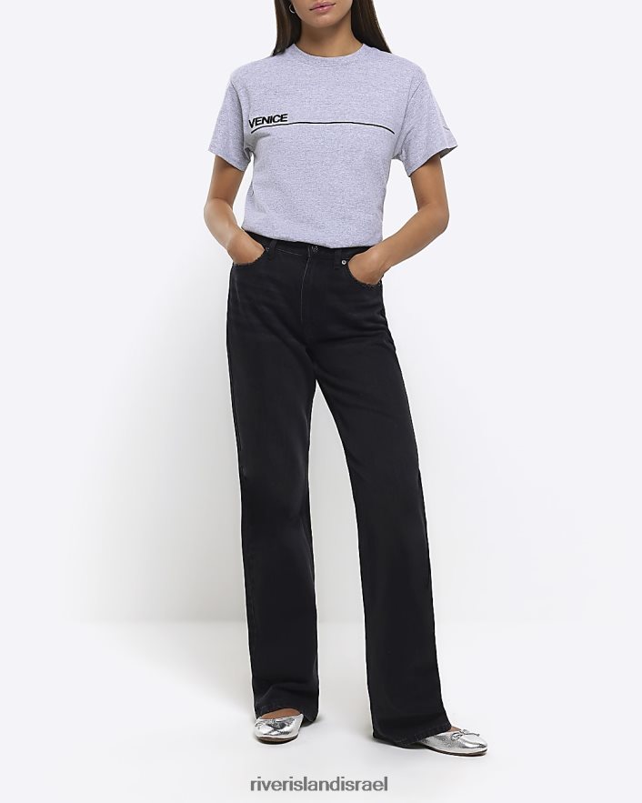 לבוש River Island חולצה בהדפס גרפי אפור נשים BDZ4084527