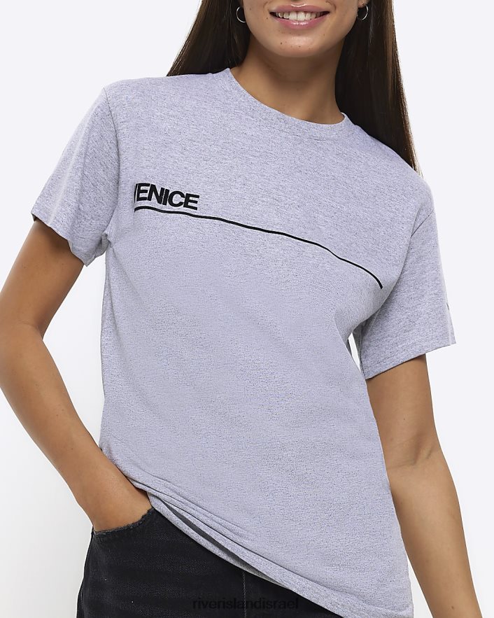 לבוש River Island חולצה בהדפס גרפי אפור נשים BDZ4084527