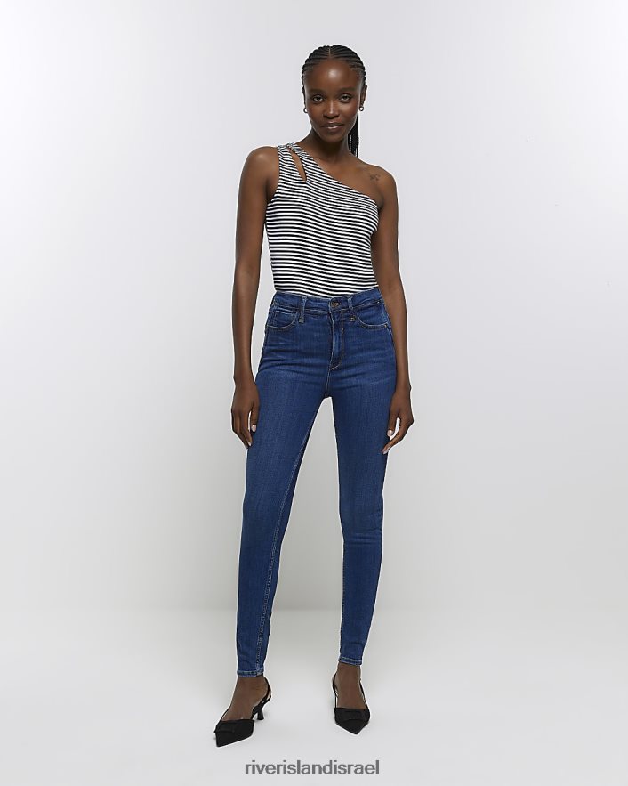 לבוש River Island ג'ינס סקיני מחוטב בגזרה גבוהה כְּחוֹל נשים BDZ408454