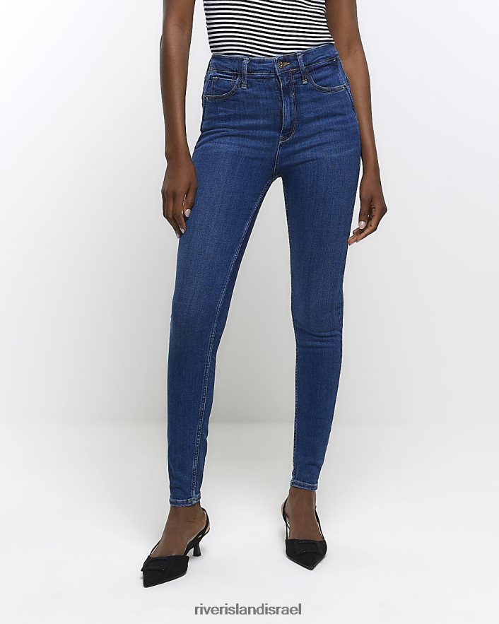 לבוש River Island ג'ינס סקיני מחוטב בגזרה גבוהה כְּחוֹל נשים BDZ408454