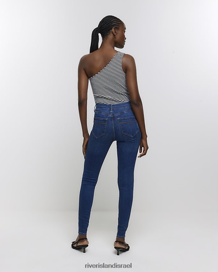 לבוש River Island ג'ינס סקיני מחוטב בגזרה גבוהה כְּחוֹל נשים BDZ408454