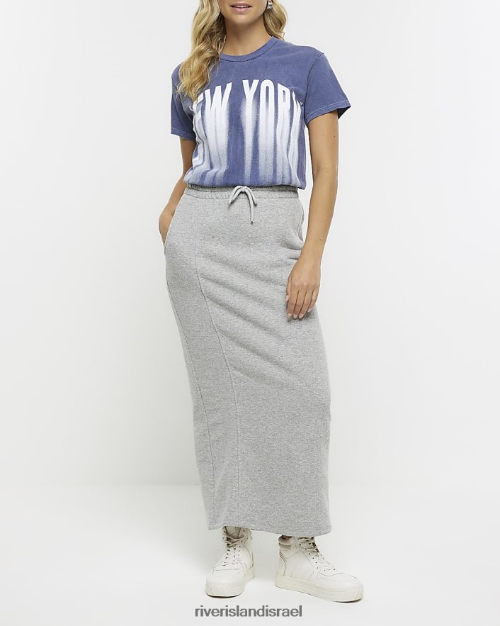 לבוש River Island חולצת טריקו בהדפס גרפי מטושטש כְּחוֹל נשים BDZ4084554