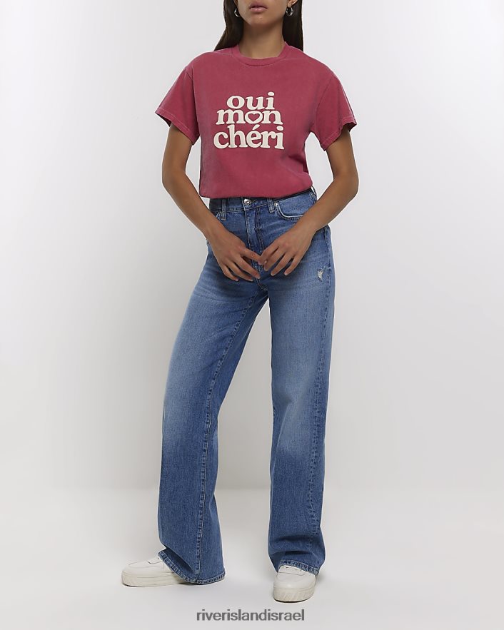 לבוש River Island חולצה גרפית אָדוֹם נשים BDZ4084557