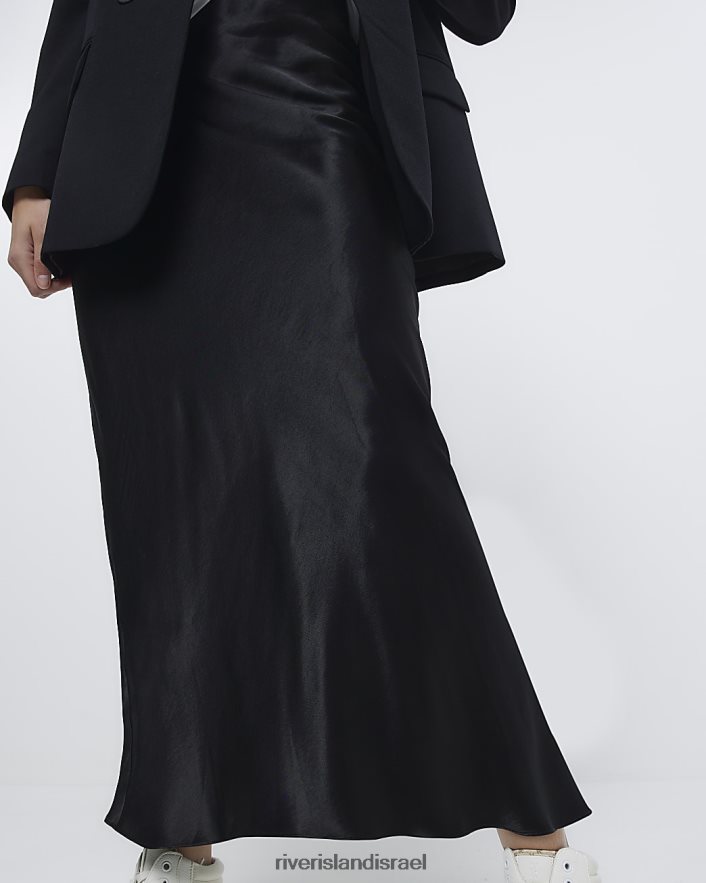 לבוש River Island חצאית מקסי סאטן שָׁחוֹר נשים BDZ4084558