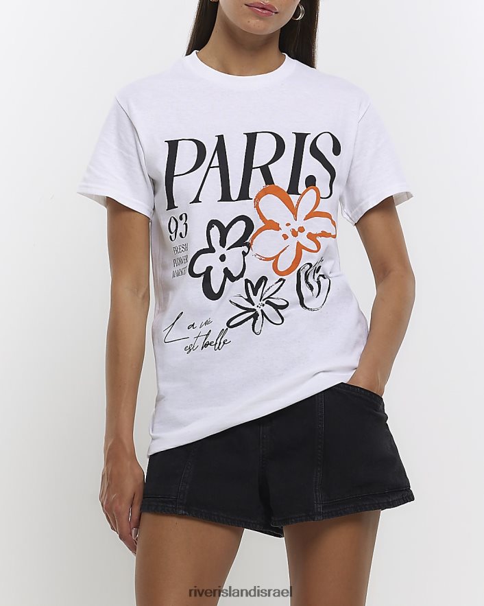 לבוש River Island חולצה בהדפס גרפי לבן נשים BDZ4084562