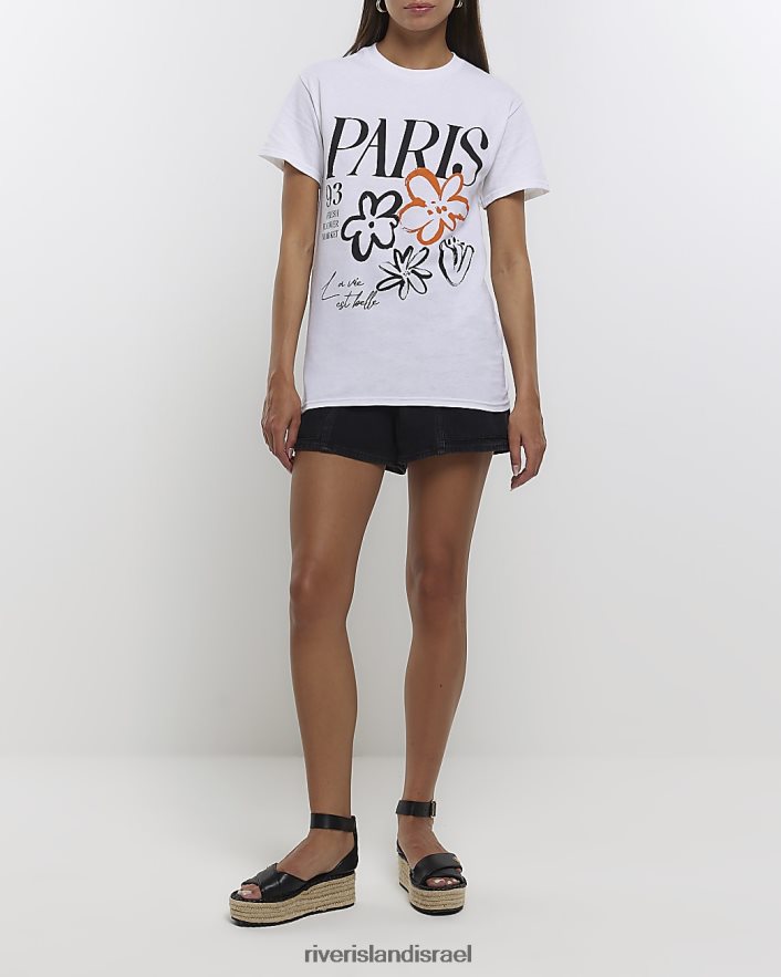 לבוש River Island חולצה בהדפס גרפי לבן נשים BDZ4084562