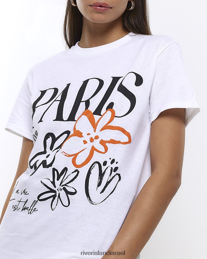 לבוש River Island חולצה בהדפס גרפי לבן נשים BDZ4084562