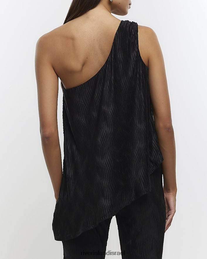 לבוש River Island חלק עליון עם קפלים בכתף ​​אחת שָׁחוֹר נשים BDZ4084565