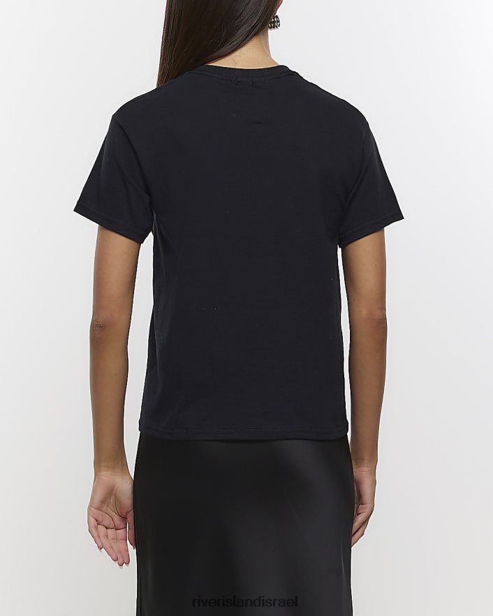 לבוש River Island חולצה בהדפס גרפי שָׁחוֹר נשים BDZ4084574