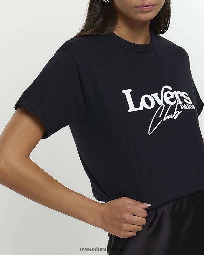 לבוש River Island חולצה בהדפס גרפי שָׁחוֹר נשים BDZ4084574