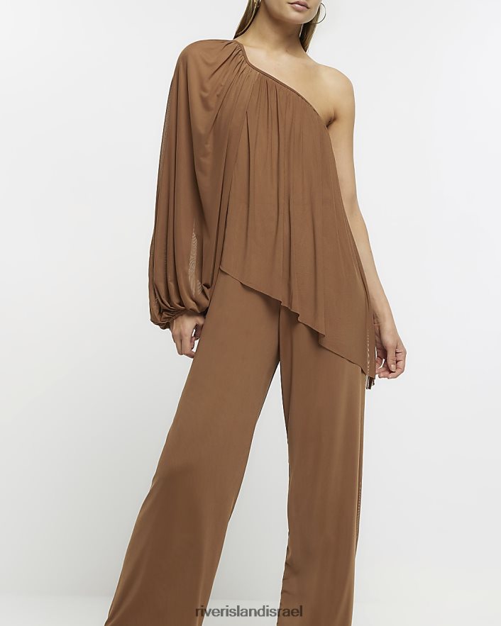 לבוש River Island סרבל א-סימטרי מרשת חום נשים BDZ4084582