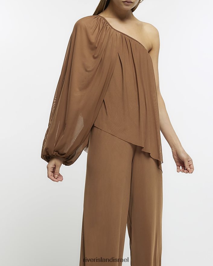 לבוש River Island סרבל א-סימטרי מרשת חום נשים BDZ4084582