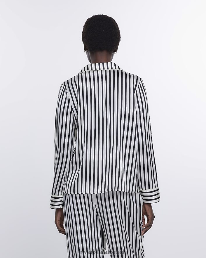 לבוש River Island חולצת פיג'מה סאטן פסים שָׁחוֹר נשים BDZ4084584