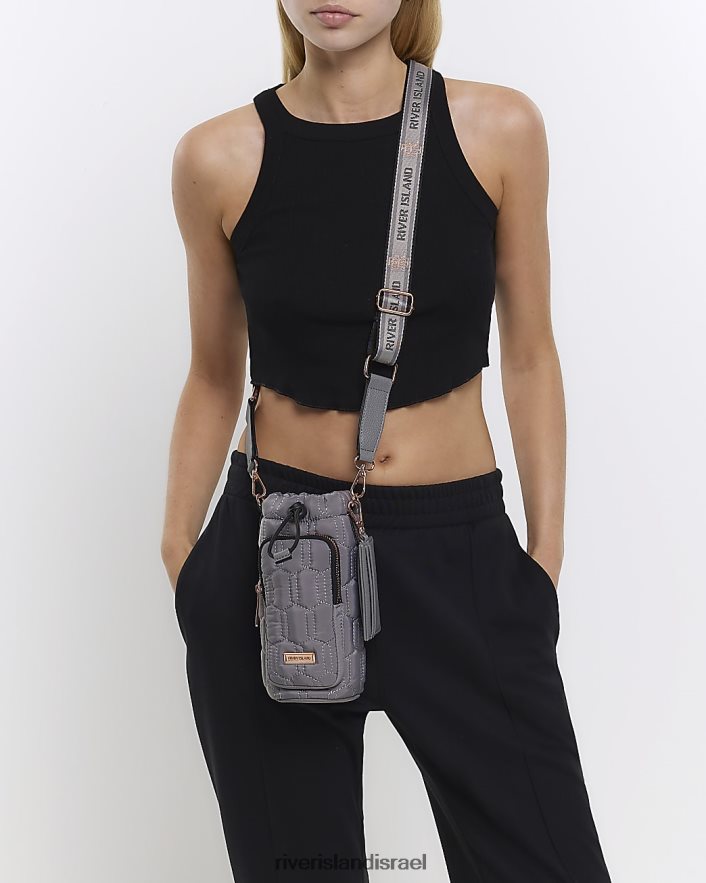 אביזרים River Island תיק מחזיק בקבוק מרופד אפור נשים BDZ4084585