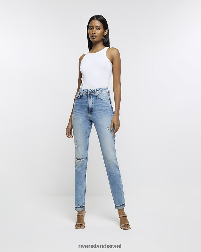 לבוש River Island ג'ינס אמא מחטב בגזרה גבוהה כְּחוֹל נשים BDZ4084594