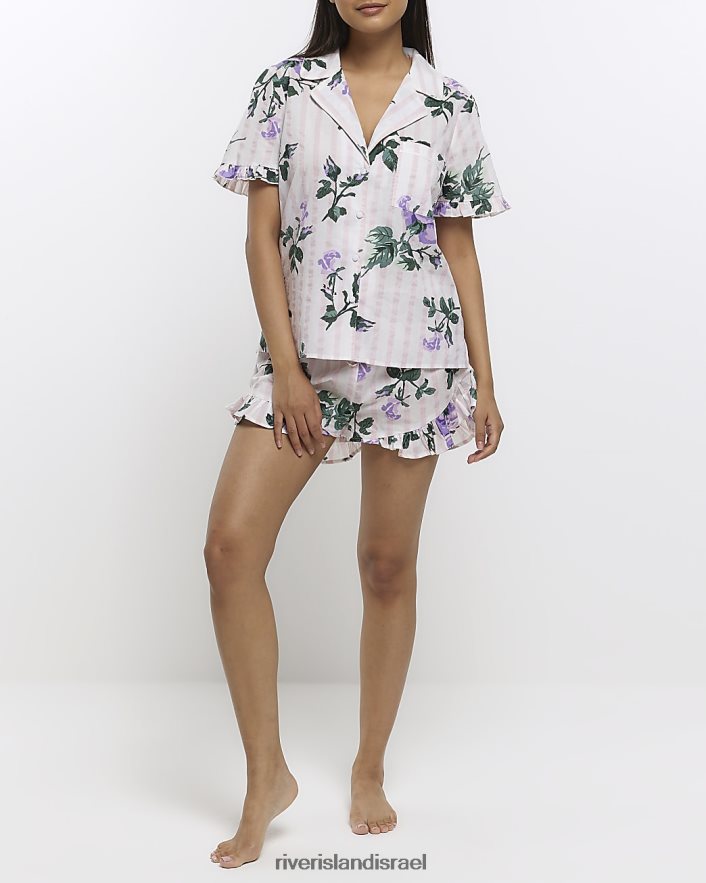 לבוש River Island חולצת פיג'מה מודפסת וָרוֹד נשים BDZ4084597