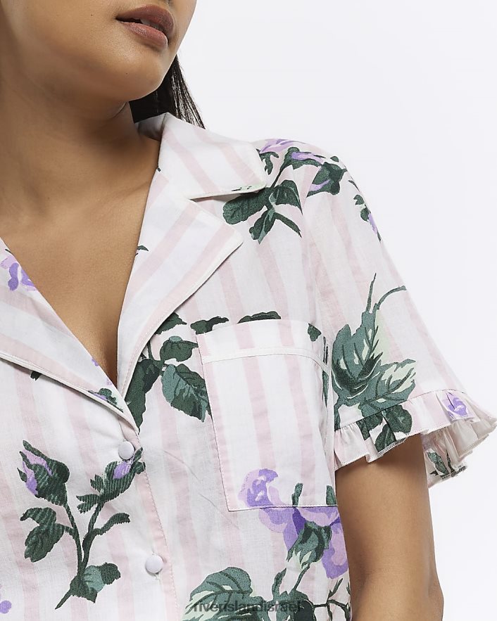 לבוש River Island חולצת פיג'מה מודפסת וָרוֹד נשים BDZ4084597