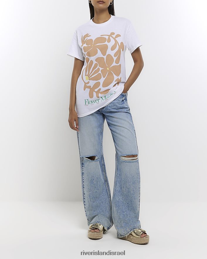 לבוש River Island חולצה בהדפס גרפי לבן נשים BDZ4084600