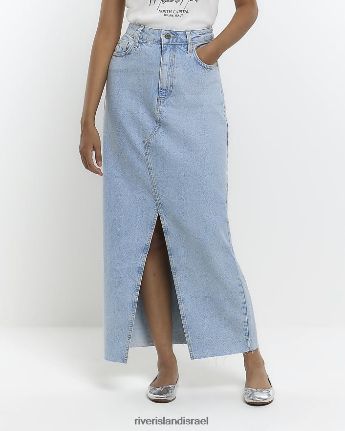 לבוש River Island חצאית מקסי ג'ינס בגזרה גבוהה כְּחוֹל נשים BDZ4084605