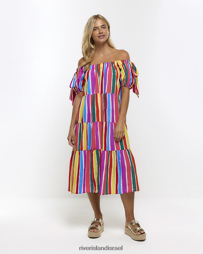 לבוש River Island שמלת מידי חלוק עם פסים וָרוֹד נשים BDZ4084619