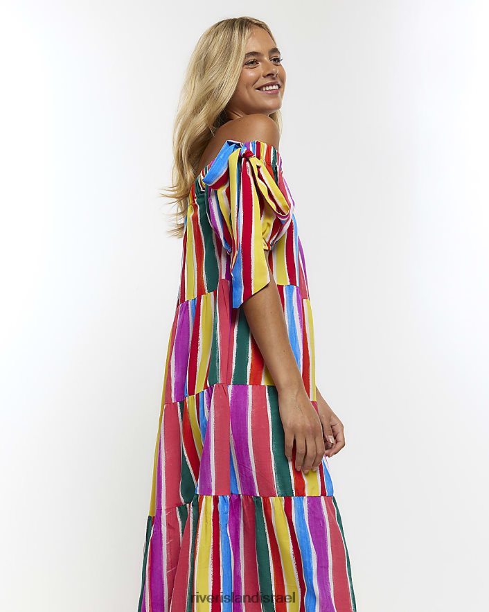לבוש River Island שמלת מידי חלוק עם פסים וָרוֹד נשים BDZ4084619