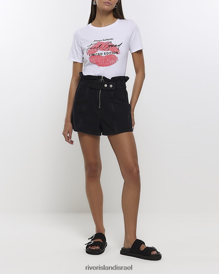 לבוש River Island חולצת טריקו בהדפס גרפי שפתיים לבן נשים BDZ4084623