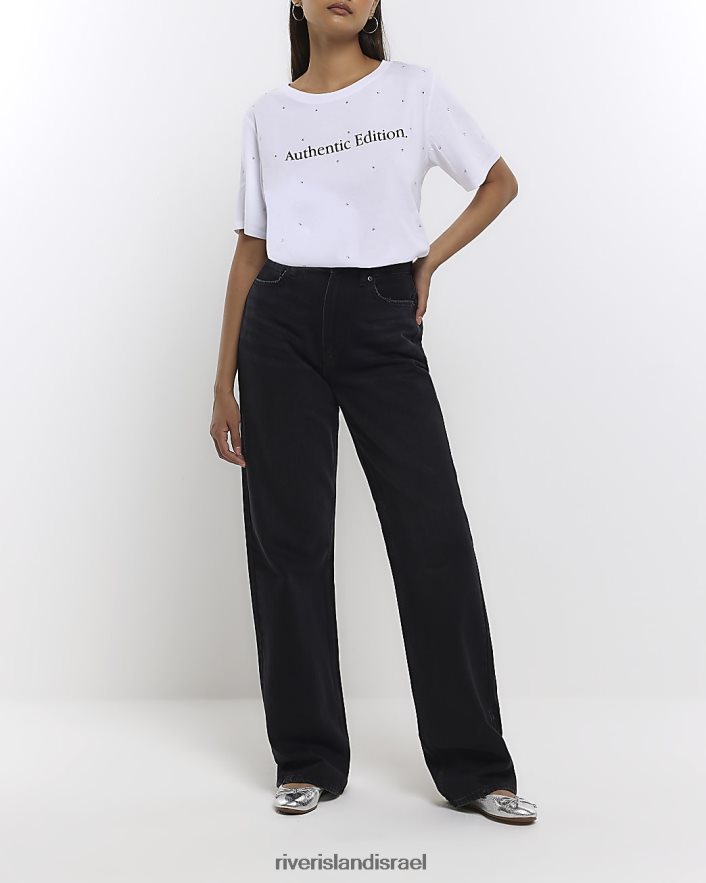 לבוש River Island חולצת טריקו מעוטרת בהדפס גרפי לבן נשים BDZ4084624