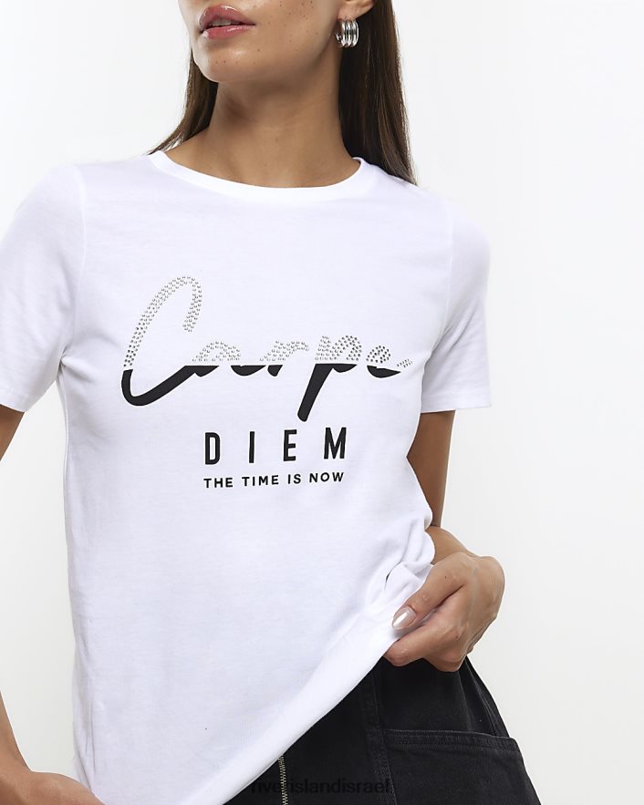 לבוש River Island חולצה בהדפס גרפי לבן נשים BDZ4084630